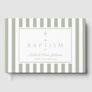Elegant Religious Sage Green Baptism Guest Book