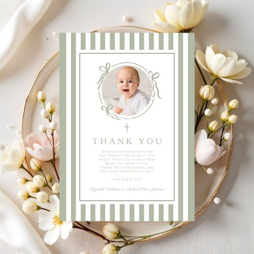 Elegant Religious Sage Green Boy Baptism