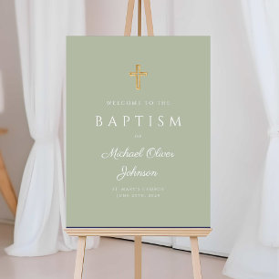 Elegant Religious Sage Green Boy Baptism Welcome Foam Board