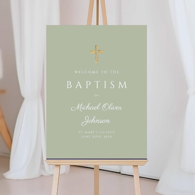 Elegant Religious Sage Green Boy Baptism Welcome Foam Board (Elegant Religious Sage Green Boy Baptism Welcome Foam Board)