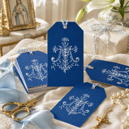 Elegant Religious Virgin Mary Blue Catholic Lilies Gift Tags