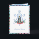 Elegant Religious Virgin Mary Floral Card<br><div class="desc">This is a beautiful traditional Catholic religious image of the Blessed Virgin Mary,  Our Lady of Grace. with the  Marian "M" with lilies.   All text and fonts may be modified to suit the occasion and recipient.</div>
