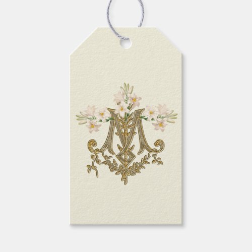Elegant Religious Virgin Mary Gold Catholic Lilies Gift Tags