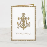 Elegant Religious Virgin Mary Gold Floral Card<br><div class="desc">This is a beautiful traditional Catholic gold religious image of a symbol of the Blessed Virgin Mary,  Marian "M" with lilies.   All text and fonts may be modified to suit the occasion and recipient.</div>