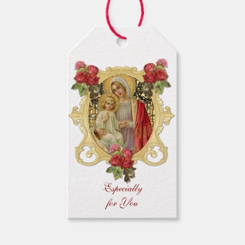 Elegant Religious Virgin Mary Jesus Red Roses Gift Gift Tags