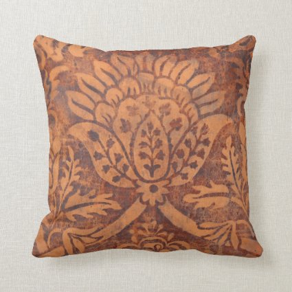 Elegant Renaissance Antique Leather Damask Throw Pillow