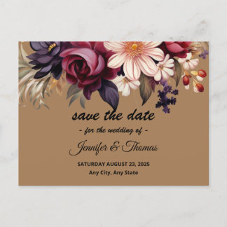 Elegant Renaissance Floral Save The Date Postcard