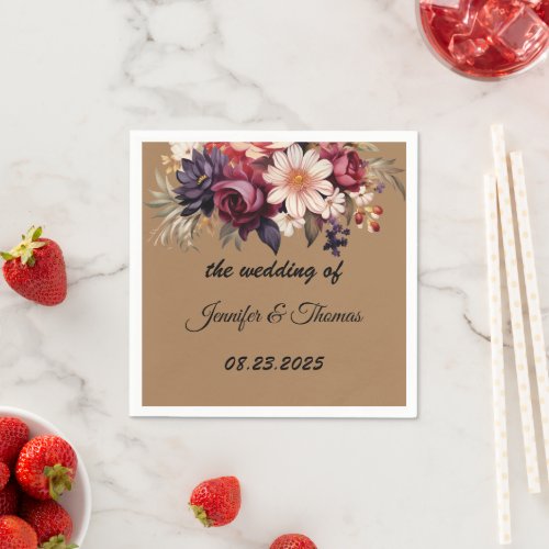 Elegant Renaissance Floral Wedding Cocktail Napkin