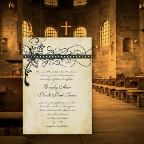 Elegant Renaissance Medieval Wedding Photo on back Invitation