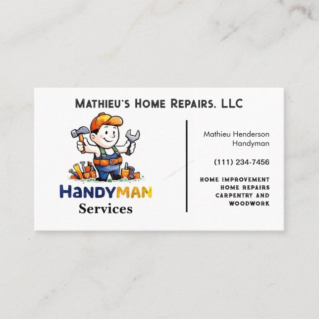Elegant Repair Handyman Business Card (Front)