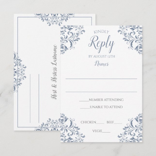 Elegant Reply Card - Nadine (Dusty Blue) (Front/Back)
