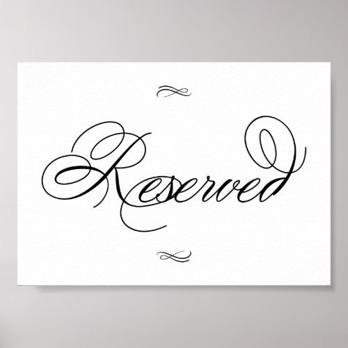 Elegant Reserved Table Black Script  Horizontal Poster