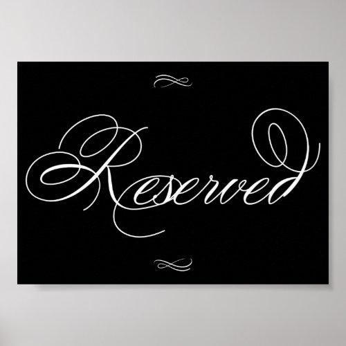 Elegant Reserved Table White Script  Horizontal Poster