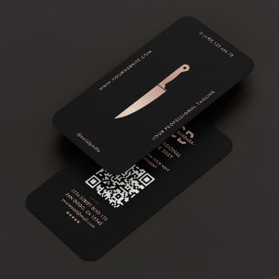 Elegant Restaurant Black Rosegold Chef Knife  Business Card