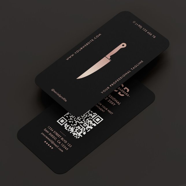 Elegant Restaurant Black Rosegold Chef Knife  Business Card (Elegant Restaurant Black Rosegold Chef Knife Business Card
)