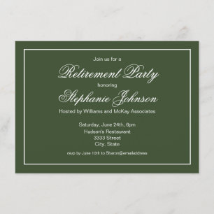 Elegant Retirement Dark Green Party Invitation