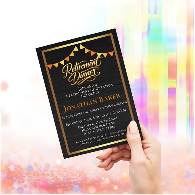 Elegant Retirement Dinner Gold Black Bunting Invitation (Elegant Retirement Dinner Gold Black Bunting Invitation)