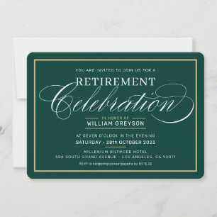 ELEGANT RETIREMENT DINNER modern dark green gold Invitation