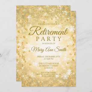 Elegant Retirement Gold Glitter Winter Wonder Invitation