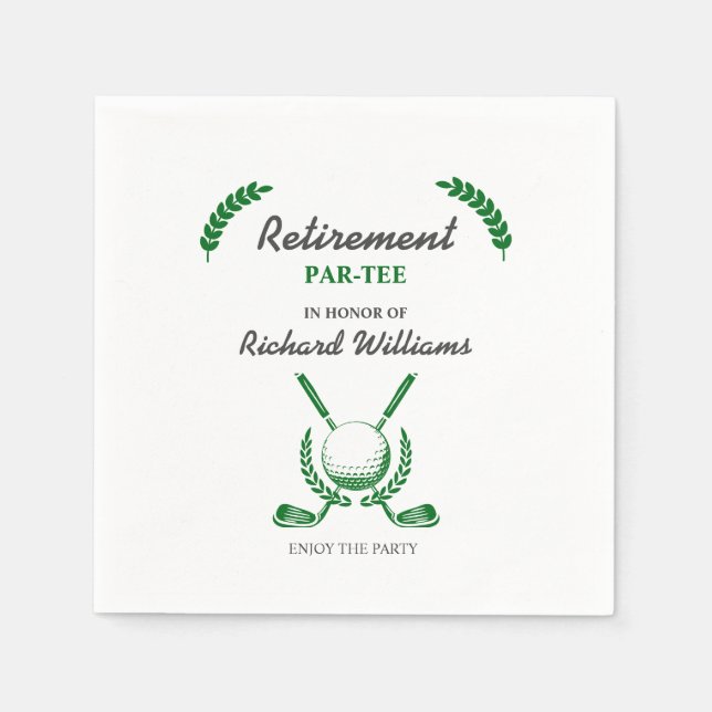 Elegant Retirement Golf Club Wreath Themed Party Napkins (Front)