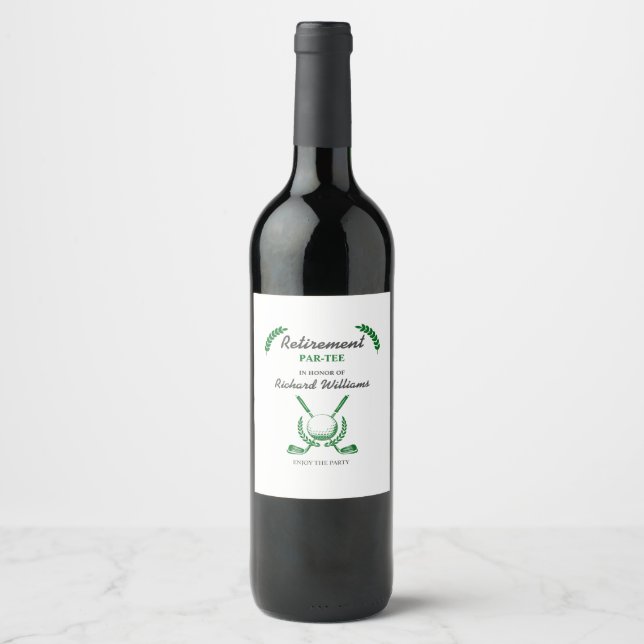 Elegant Retirement Golf Club Wreath Themed Party Wine Label (Front)