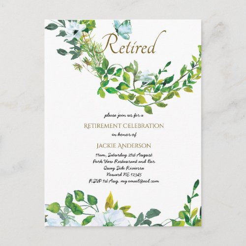 Elegant RETIREMENT Invitations Botanical Floral