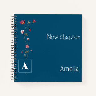 Elegant retirement monogram floral name dark blue notebook