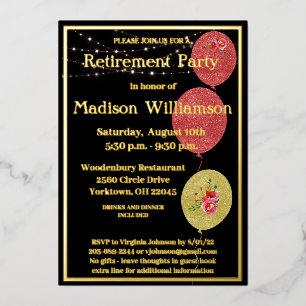 Elegant Retirement Party Black REAL Gold Foil Invitation
