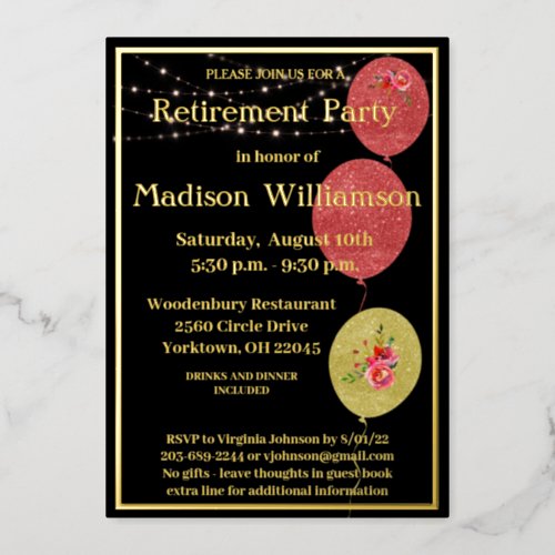 Elegant Retirement Party Black REAL Gold     Foil Invitation