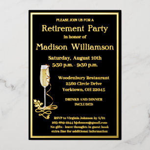 Elegant Retirement Party Black REAL Gold Foil Invitation