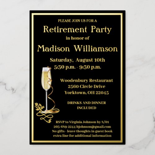 Elegant Retirement Party Black REAL Gold     Foil Invitation