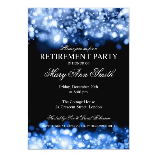 Elegant Retirement Party Blue Sparkling Lights Invitation | Zazzle.com