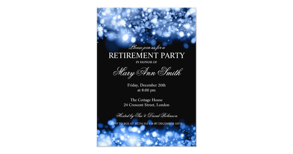 Elegant Retirement Party Blue Sparkling Lights Invitation | Zazzle.com