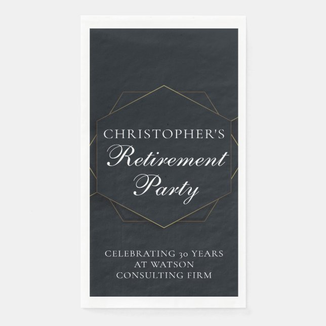 Elegant Retirement Party Customized Black Gold Paper Guest Towels (Front)