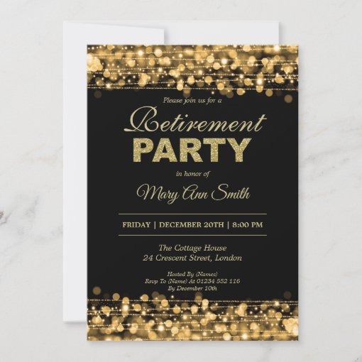 Elegant Retirement Party Gold Glitter Invitation | Zazzle