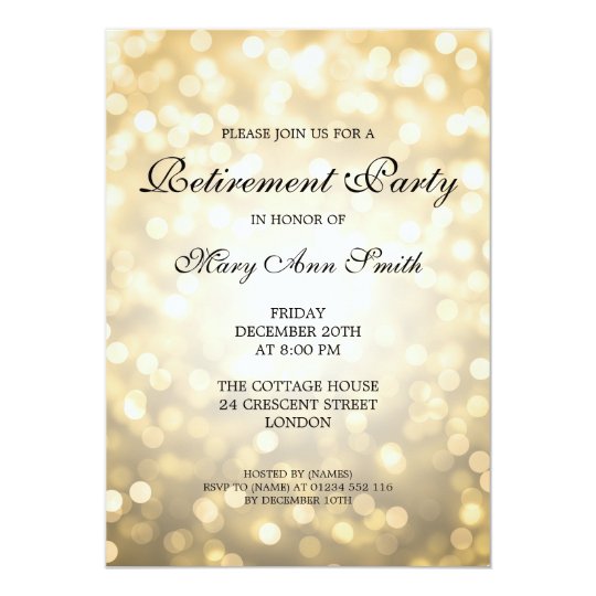 Elegant Retirement Party Gold Glitter Lights Invitation | Zazzle.com