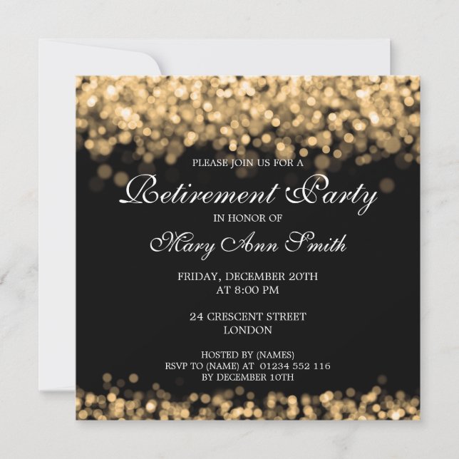 Elegant Retirement Party Gold Lights Invitation (Front)