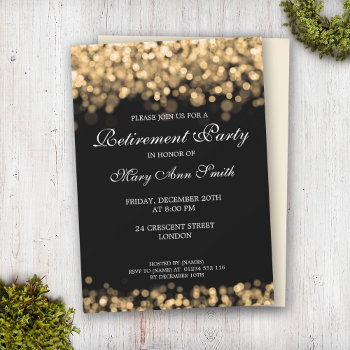 Elegant Retirement Party Gold Lights Invitation by Rewards4life at Zazzle