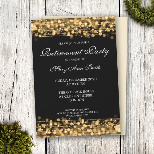 Elegant Retirement Party Gold Sparkles Custom Invitation