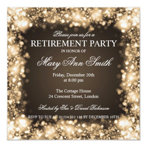 Elegant Retirement Party Gold Sparkling Lights Card | Zazzle