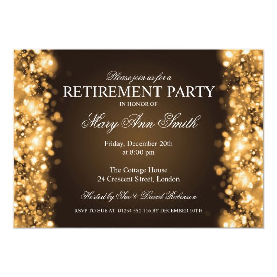 Elegant Retirement Party Gold Sparkling Lights Invitation | Zazzle.com