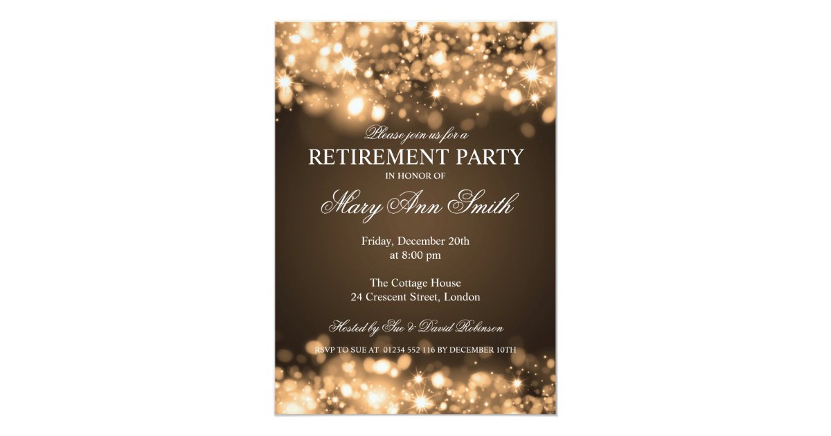 Elegant Retirement Party Gold Sparkling Lights Invitation