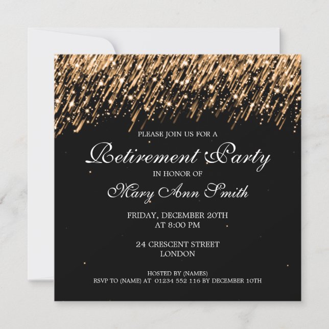 Elegant Retirement Party Gold Stars Invitation (Front)