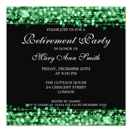 Elegant Retirement Party Green Sparkles Invitation | Zazzle.com