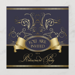 Elegant Retirement Party Invitation Blue Gold Bl