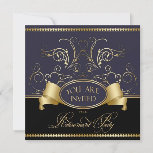 Elegant Retirement Party Invitation Blue Gold Bl