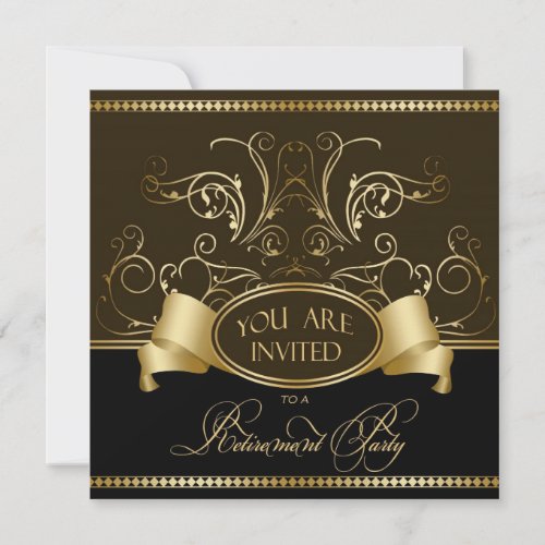 Elegant Retirement Party Invitation Brown Gold Bl