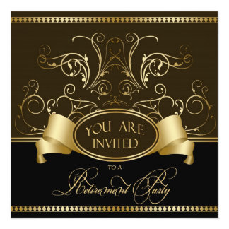 Elegant Retirement Party Invitation Brown Gold Bl