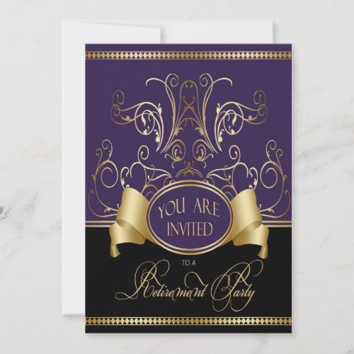 Elegant Retirement Party Invitation Purple Gold Bl
