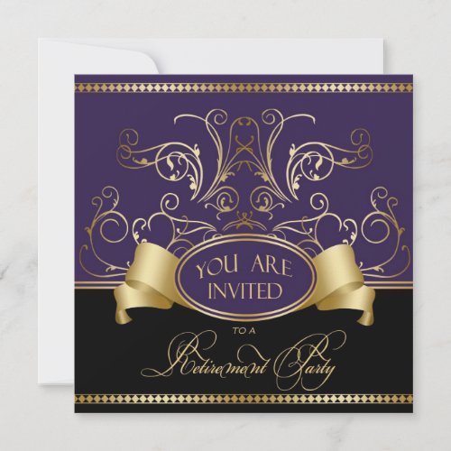 Elegant Retirement Party Invitation Purple Gold Bl